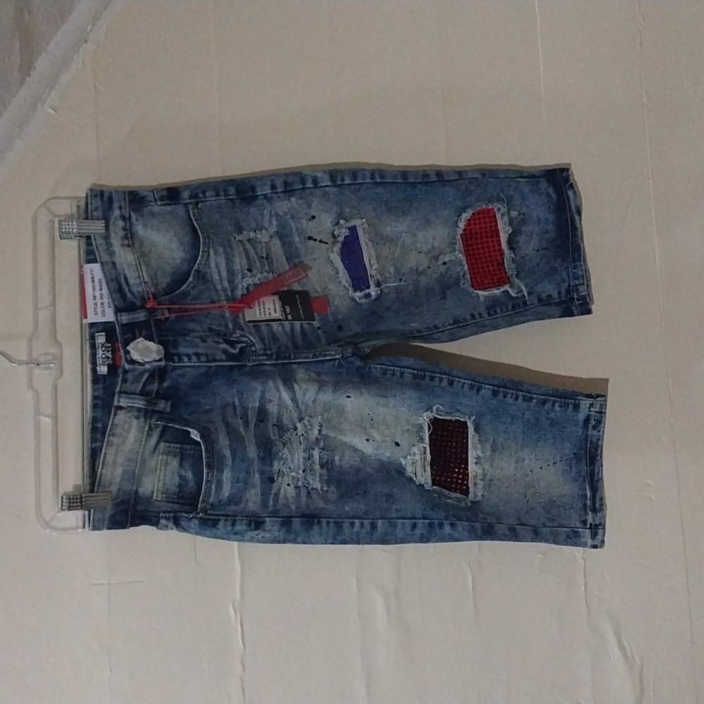 Distressed Boy's Denim Shorts with Red Accents